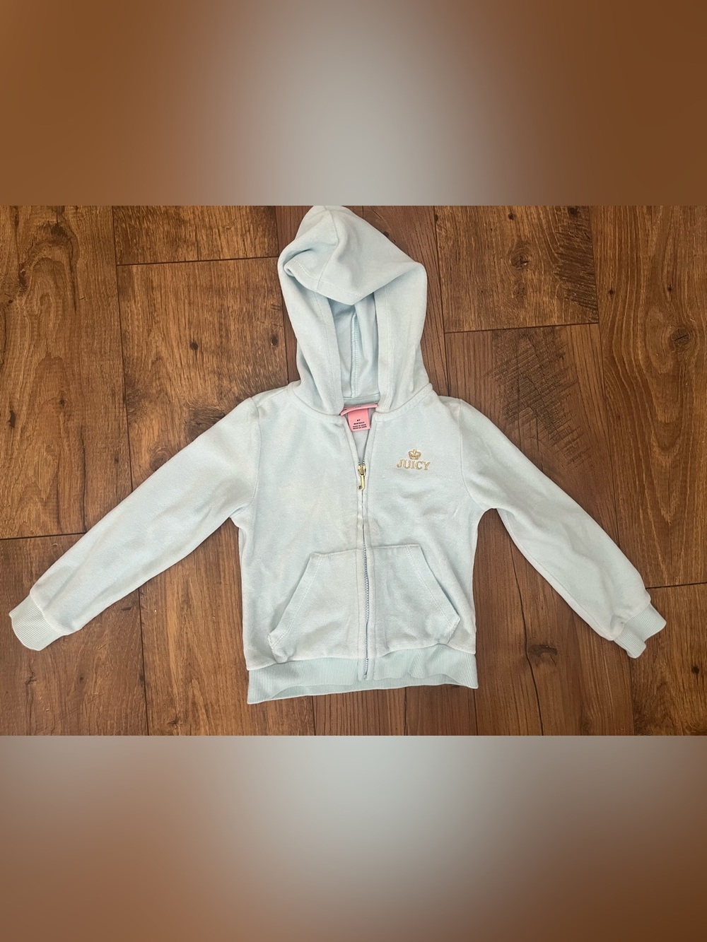 Juicy Couture Hoodie Size 4T Girls Velour Full Zip light blue gold